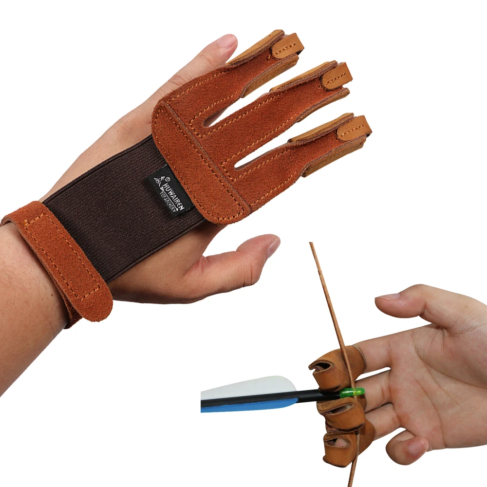 3 Finger Tip Protector Archery Protect Glove Hunting Shooting Bow Arrow Horse Leather Suede