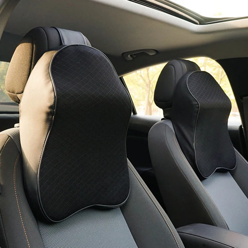 

Car Neck Pillow Soft 3D Memory Foam Headrest Pillows PU Leather Travel Pillow Office Car Seat Cushion for Head Support Massage