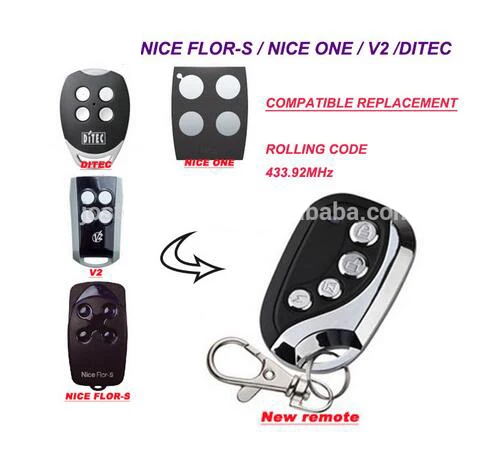 

2pcs V2, Ditec GOL4, Nice Flors,duplicator Fob 433.92MHz rolling code top quality Nice One compatible Remote Control