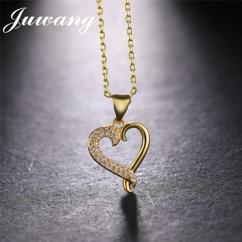 JUWANG Brand Love Heart Pendant Chain Necklace Silver/Gold Color