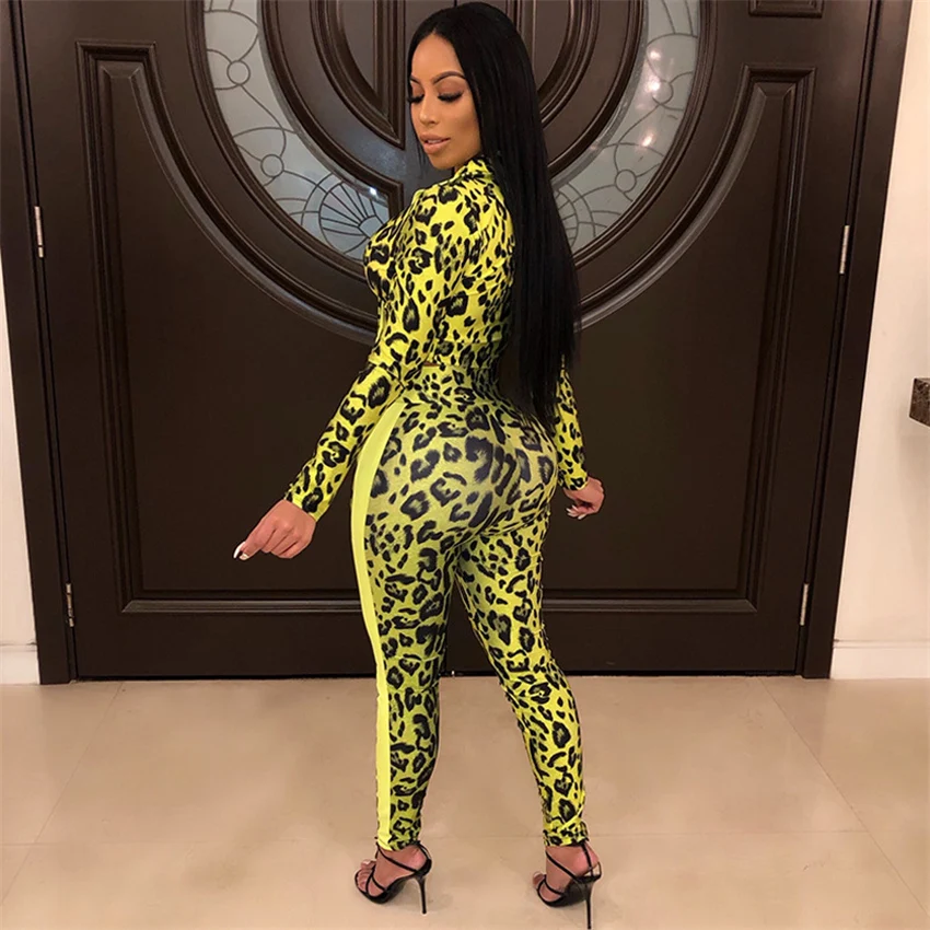 

Sexy 2 two pieces set top and pants autumn outfits tracksuit women long sleeve pencil leg pants Leopard print ensemble femme set