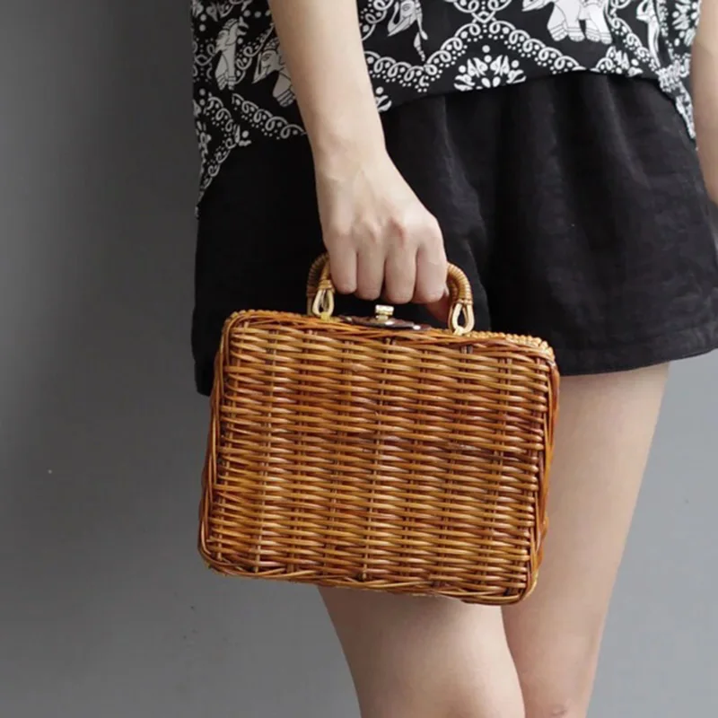 Women Vintage Ratten Bamboo Bags Bohemian Ladis Summer Beach Handbag Natural Knitted Female Bag Handmade Weave Tote SS3028 (8)