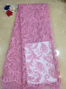 

african lace fabric 2018 high quality lace aso ebi mesh fabric Embroidered Sequins nigerian swiss lace fabric pink White, purple