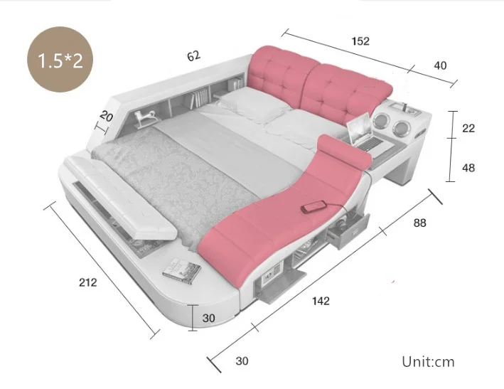 Современная Многофункциональная Кожаная кровать с массажем