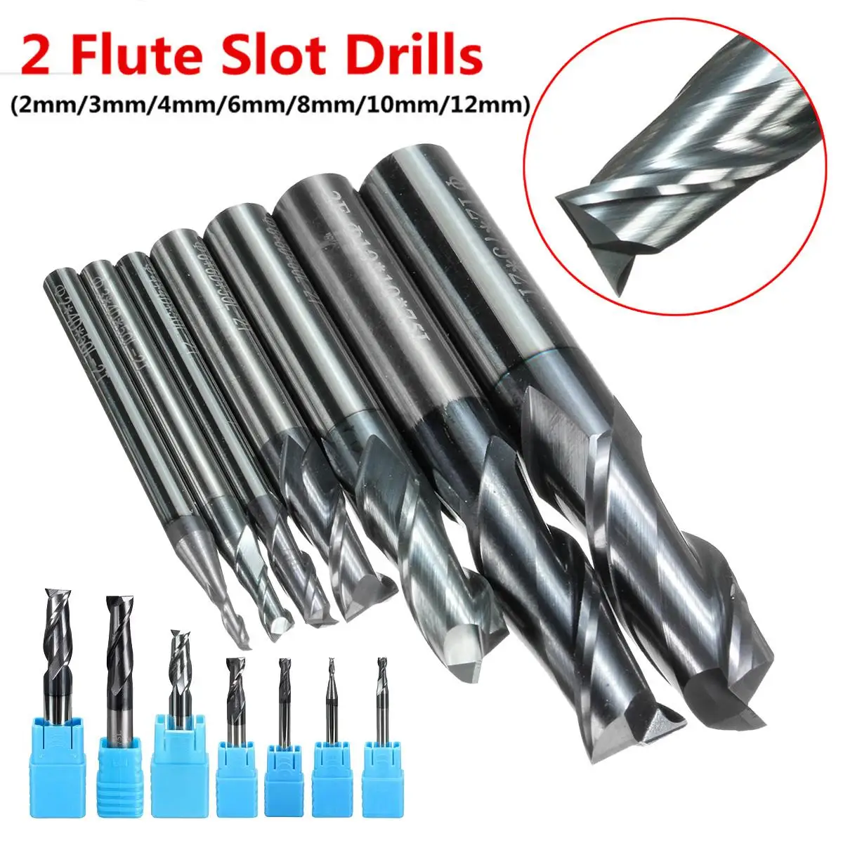 

1Pc Solid Carbide 2 Flute Slot Drills Tungsten Coating 2/3/4/6/8/10/12mm End Mills for Milling Machine