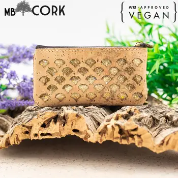 

MBCork Cork Wallet purseCork Purse with Laser cutting cork Golden shiny BAG49-02