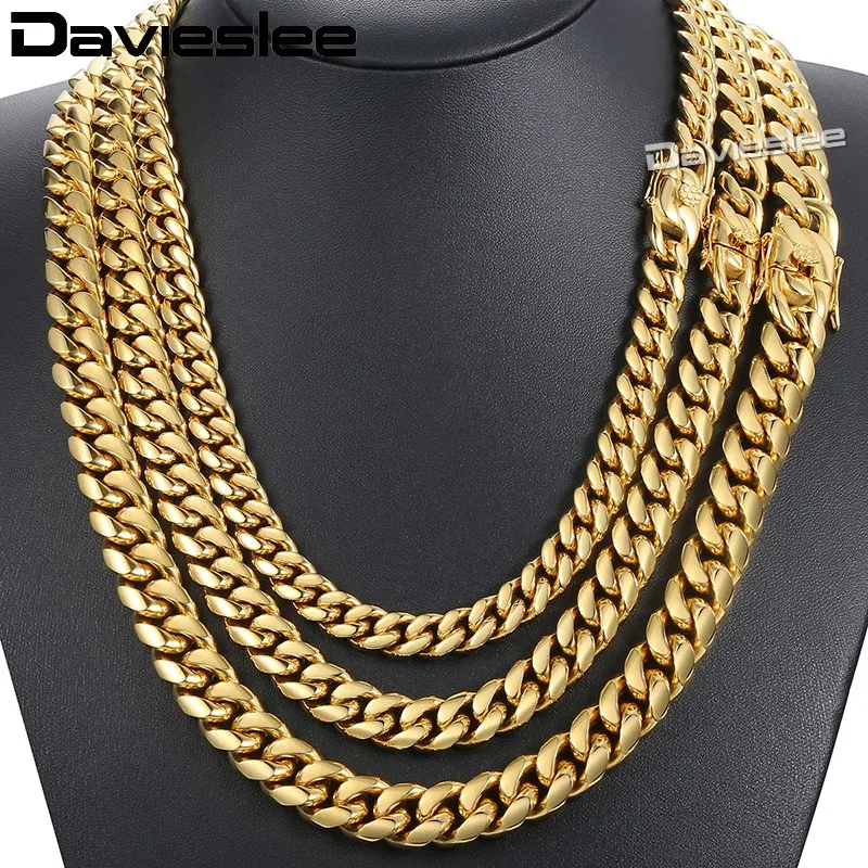 Мужская цепь из нержавеющей стали Davieslee Золотая/серебряная 8/12/14 мм|necklace chain|mens