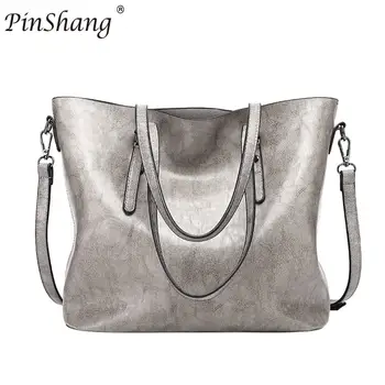 

PinShang Women's Retro Oil Wax PU Solid Color Bucket Bag Tote Bag Satchel Handbag Shoulder Bag Office woman popular ZK30