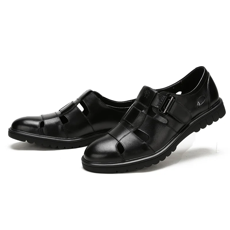 CAMEL Summer Retro Men Business Casual Sandals Genuine Leather Breathable Comfortable Fashion Men's Dad Shoes Velcro Men Shoes