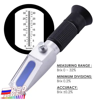 

New Handheld Brix Refractometer with Adjustable Focus + Built-in Calibration Knob 0-32% Range ATC Fruit Juice Wine CNC