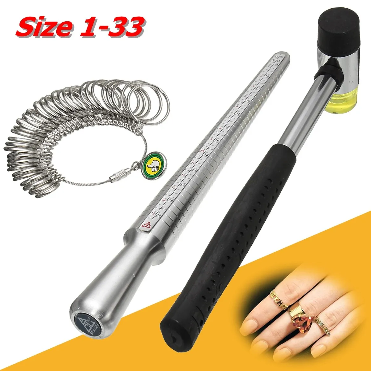 3pcs/set 250mm Stainless Steel Ring Sizer Guage Mandrel Finger Sizing