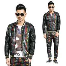New Fashion 2 Piece Set Hip Hop Tracksuit Mens Casual Baseball Jacket with Joggers Pants Bomber Jacket Coat PU Leather Trousers New Fashion 2 Piece Set Hip Hop Tracksuit Mens Casual Baseball Jacket with Joggers Pants Bomber Jacket Coat PU Leather Trousers