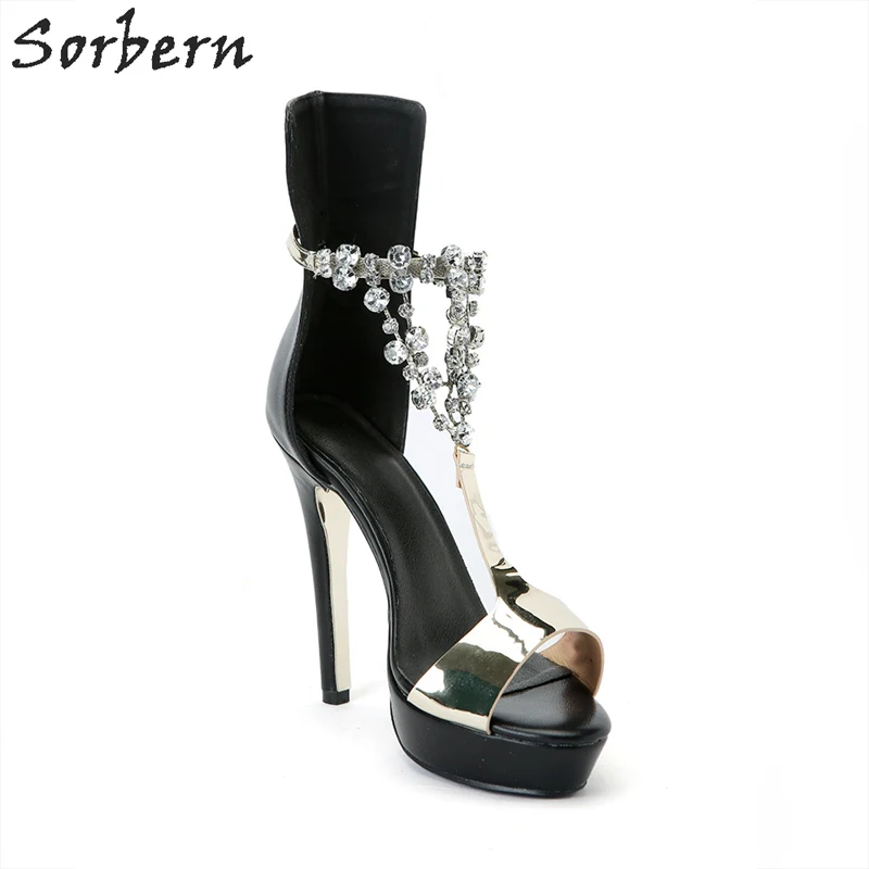 Femmes Plate T Noir Talons Cristaux Service custom 35 Bout Sandales D'été Ouvert Hauts Sorbern Taille Clairs sangle Chaussures À forme Femme Noir FSpnEx7I