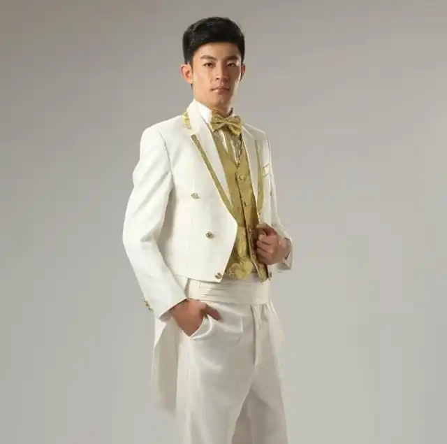 white and gold wedding tuxedo