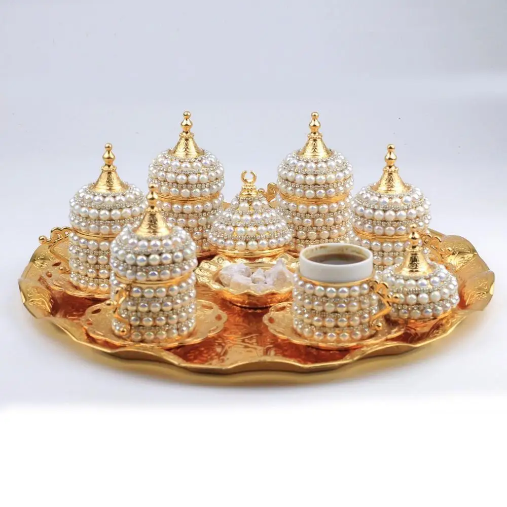 

Pearl coated Italian Arabic Turkish Coffee Golden Serving Set for 6 people