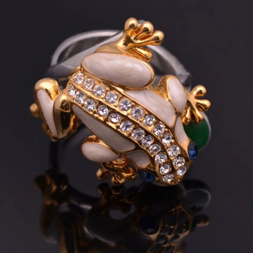 

Classic Animal Pattern Gold Color Women Rings Jewelry Elegant Party Gifts Fashion Crystal Enamel Frog Rings