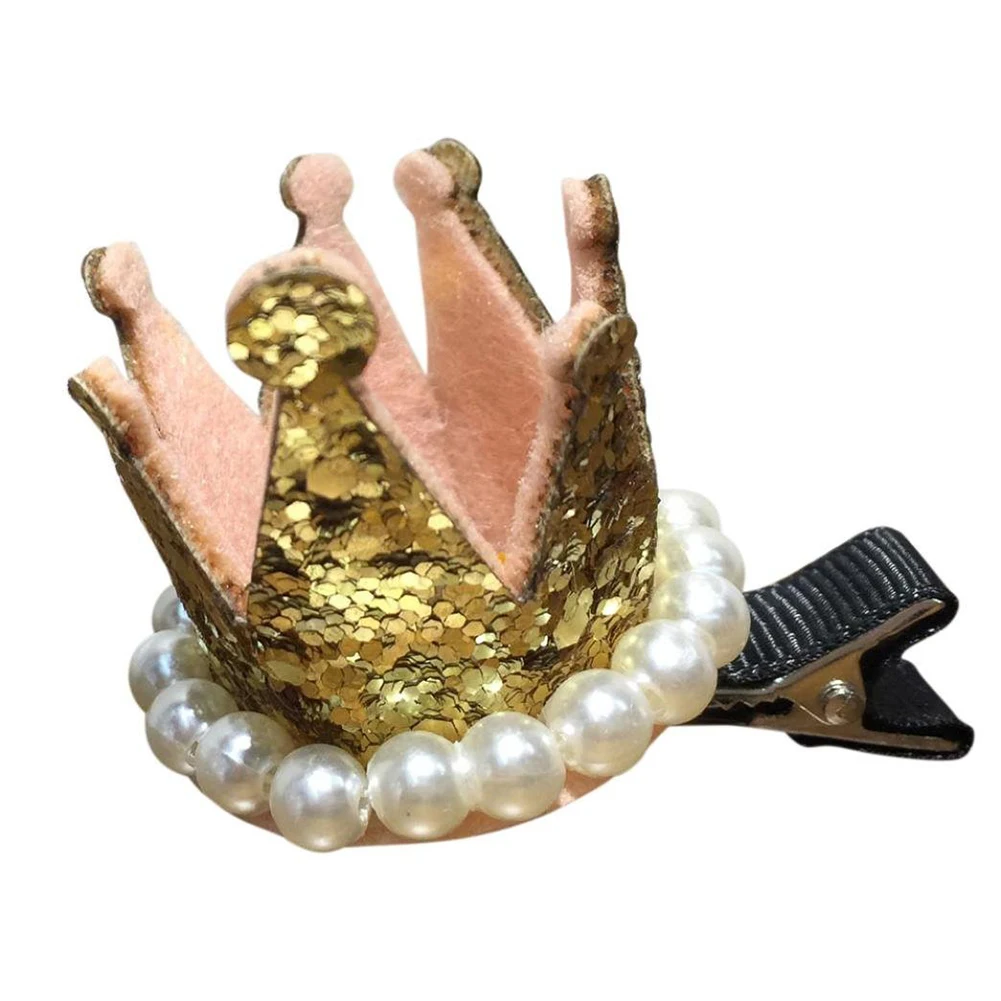 

2Pcs Hair Clips Girls Princess Crown Sequins Faux Pearl Hair Style Buckle