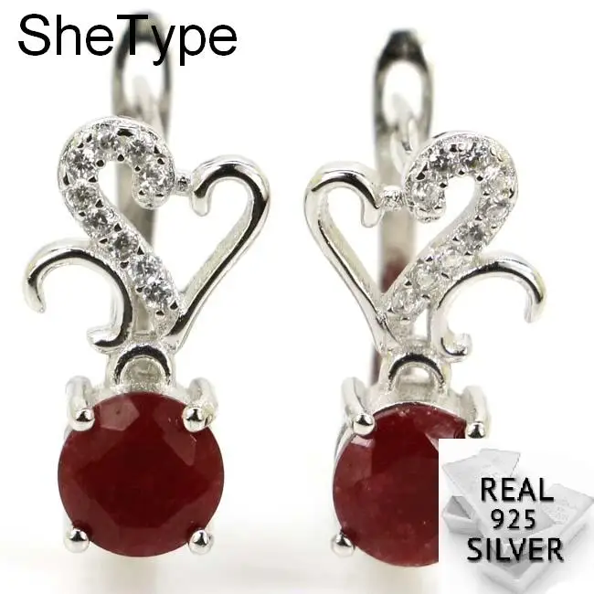 

Luxury 3.2g Round Real Red Ruby London Blue Topaz Natural White CZ 925 Solid Sterling Silver Stud Earrings 16x9mm