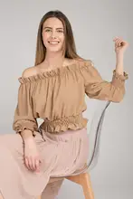 Chic & Pop Court chandail avec rouches motif sur le bateau décolleté bords avec gros grain élastique JR9929 fait dans italie