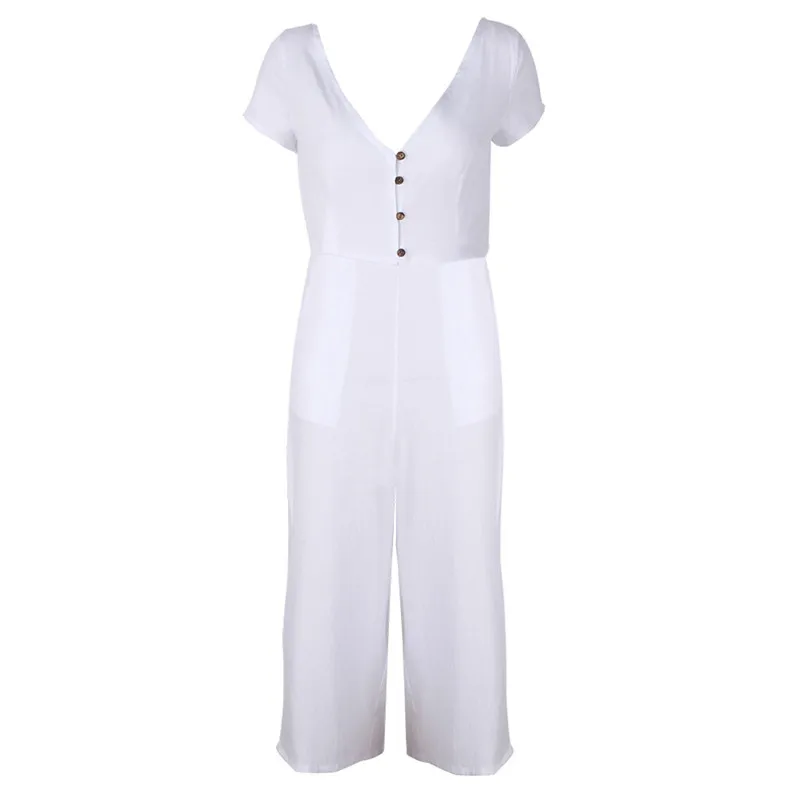 Fashion summer jumpsuit woman 2018 V-Neck Short Sleeve Strappy Holiday Long Playsuits Trouser Jumpsuit pantaloni siamesi A03#N (12)