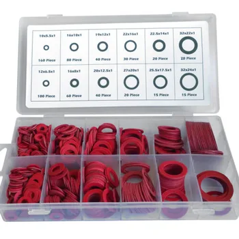 

600x Assorted Box Fibre Washers Plumbers seals washers Red steel paper set boxed