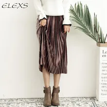 ELEXS длинная бархатная юбка Женская осенне-зимняя плиссированная юбка офисная до середины икры Плотная юбка женский с эластичной талией 1027
