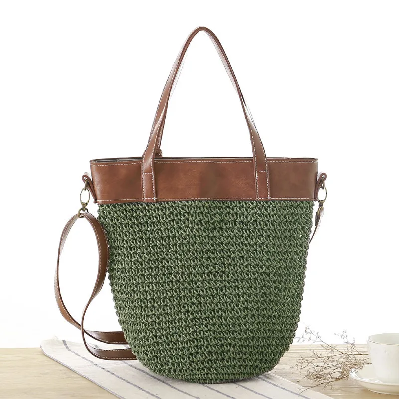 Women Straw Bag Female Beach Handbag INS Popular Ladies Patchwork Shoulder Bags Fashion Summer Large Weave Vacation Tote SS3050 (8)