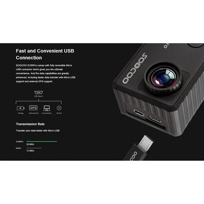 Экшн камера OOCOO S100PRO 4K Wifi NTK96660 20MP 30M Водонепроницаемая Спортивная опция GPS гироскоп