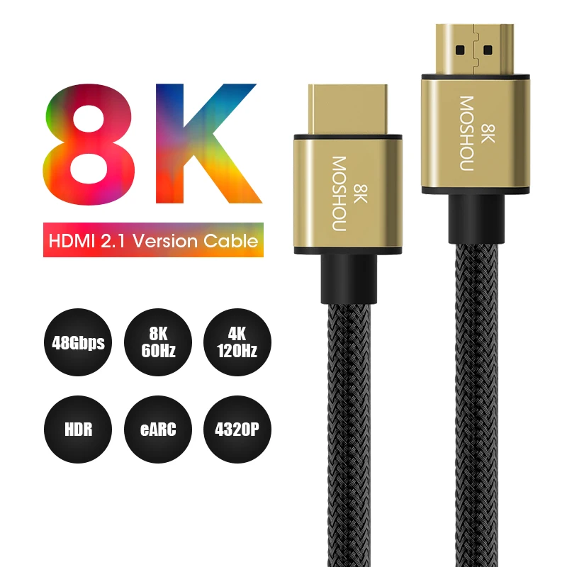 

HDMI 2.1 Cables 4K 120Hz 8K 60Hz 48Gbps bandwidth ARC HIFI HDR 4:4:4 RGB MOSHOU Video Cord for Samsung 8K TV