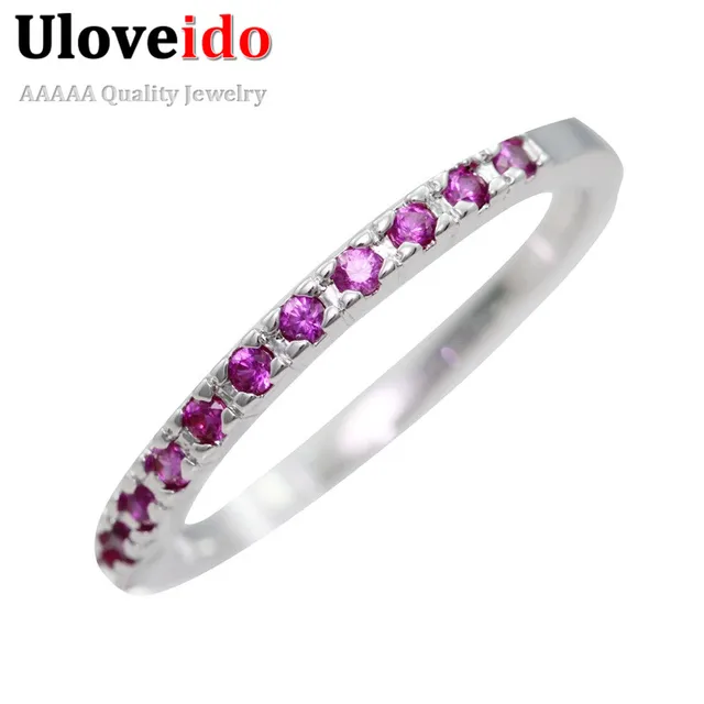 Uloveido Thin Match Wedding Band Rings For Women Micro Pave Aaa Red Uloveido Thin Match Wedding Band Rings For Women Micro Pave Aaa Red Purple White Cubic Zirconia