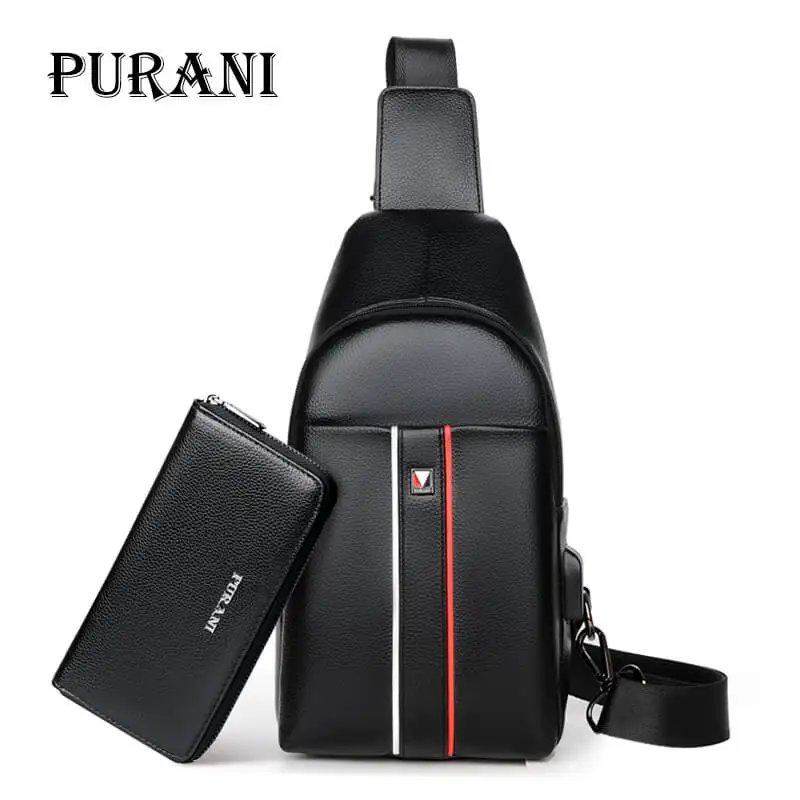 PURANI Famous Brand Sling Bag Men Chest Pack Messenger Bag Men Leather Shoulder Crossbody Bags ...