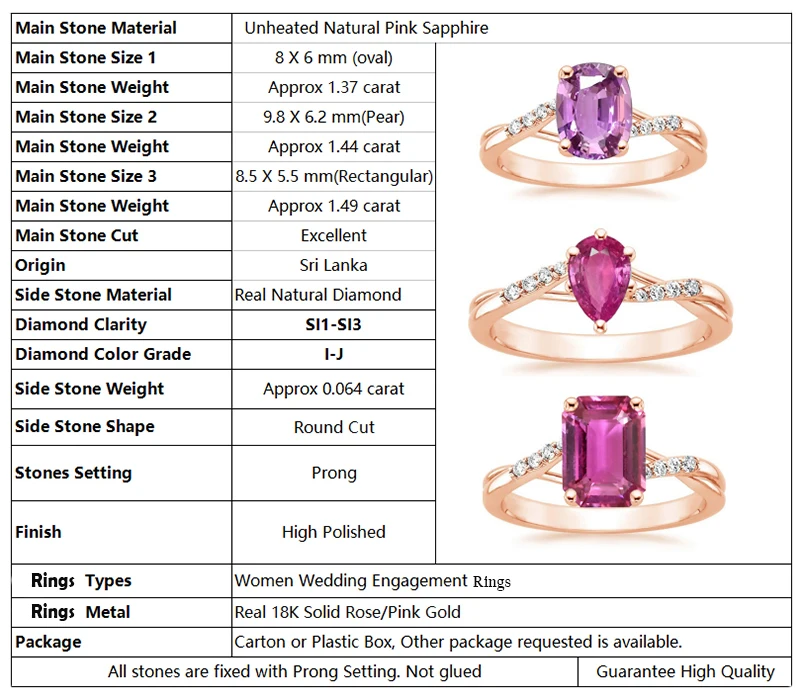 ANI 18 К розовое золото (AU750) для женщин Diamond Обручение овальное кольцо/Груша Cut ПРИРОДНЫЙ Неотапливаемые розовый Sappire кольцо anelli Индивидуальные