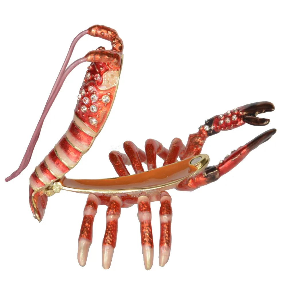 Enameled Lobster Jewelry Box with Inlaid Crystal, Marine Life Trinket Box, Pill Box, Nautical Gifts