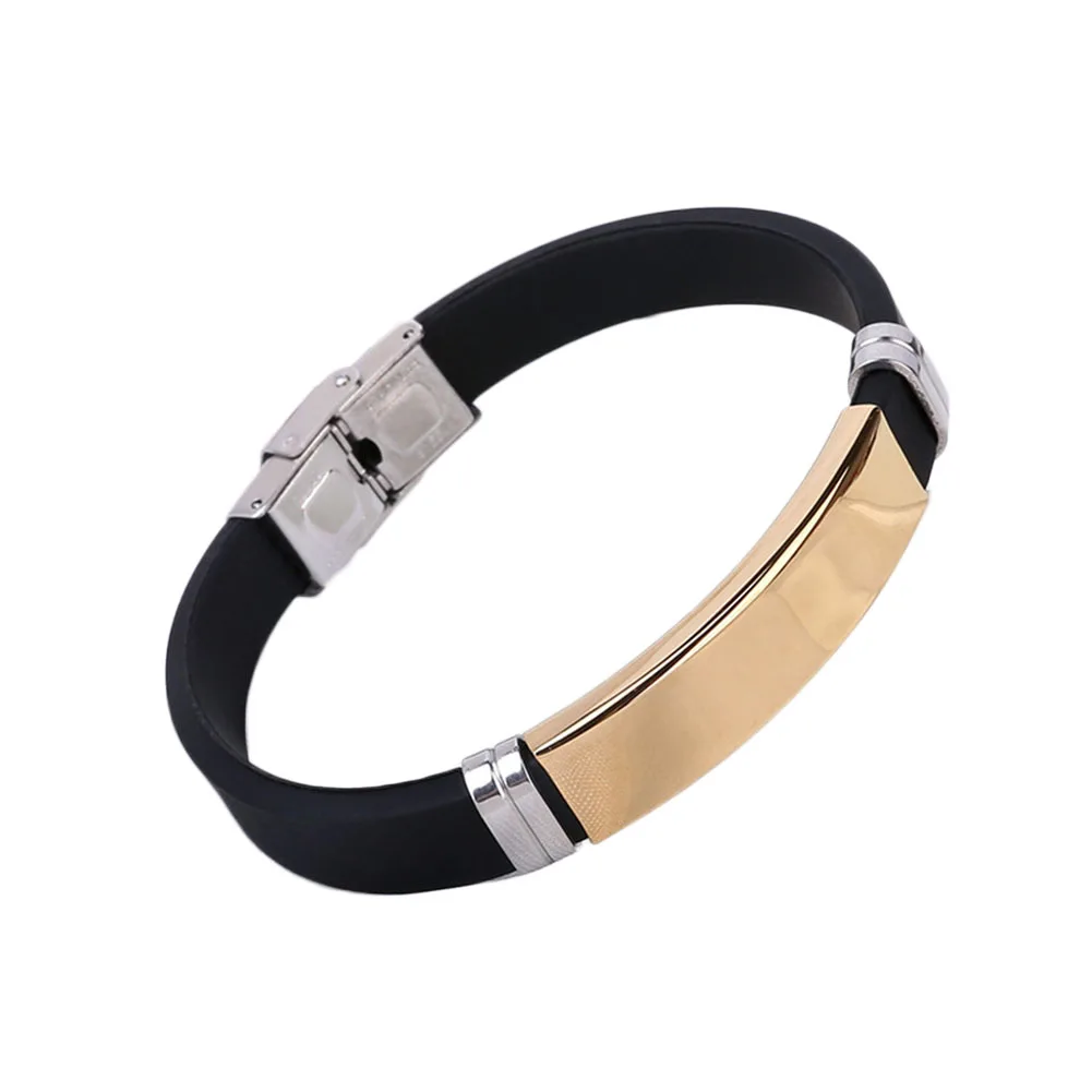 21CM Men Silicone Bracelets Individuality Stainless Steel Rubber