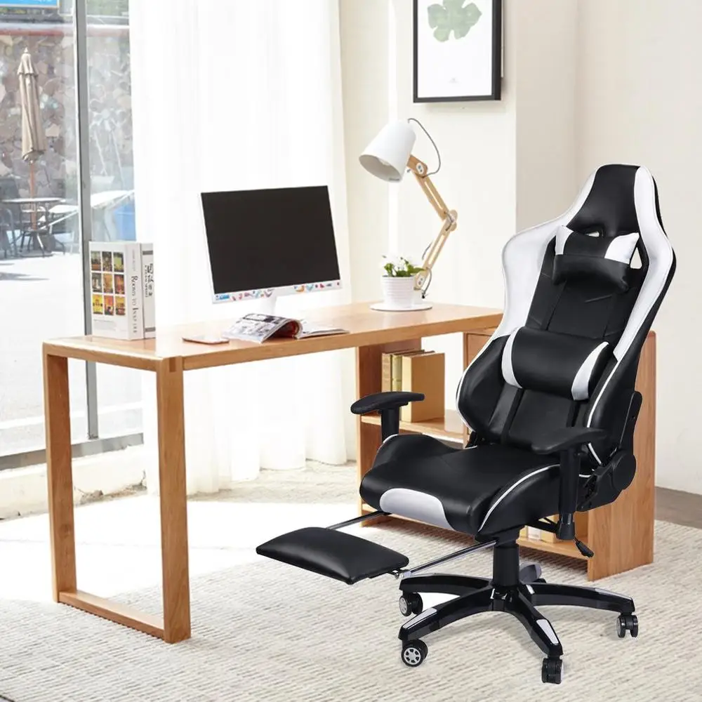 

Racing Gaming Office Chair Computer Desk 360 Degree Chair Adjustable Seat & Armrests Height Backrest Recline Retractable Leg