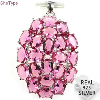 

Guaranteed Real 925 Solid Sterling Silver 6.7g Ravishing Top Pink Tourmaline Pendant 41x26mm