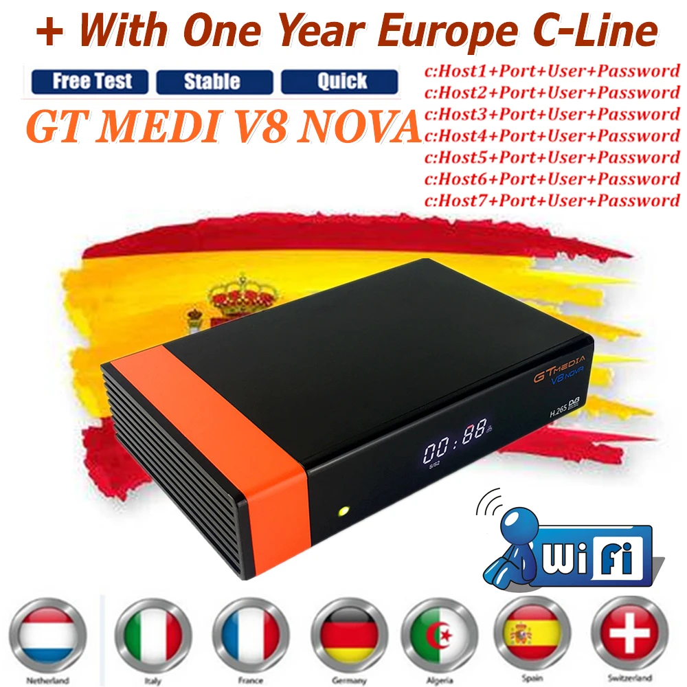 

GTMedia V8 Nova DVB-S2 FTA Satellite Receiver Full HD Support IKS Decoder Europe Cccams Cline and Built-in WiFi