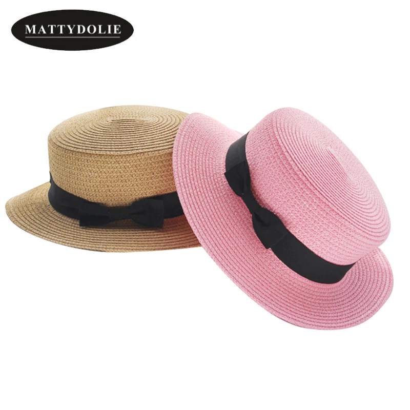 

MATTYDOLIE Summer Hat Man Woman Breathable Straw Hat Unisex Bow Flat Hat Wide Foldable Hat Casual Wild
