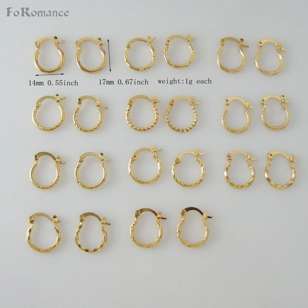 

MIN ORDER is 10$ can mix design/ELEVEN STYLES GREAT DESIGN - YELLOW GOLD GP FILL BRASS ROUND HOOP TALL 17MM 0.63" EARRING