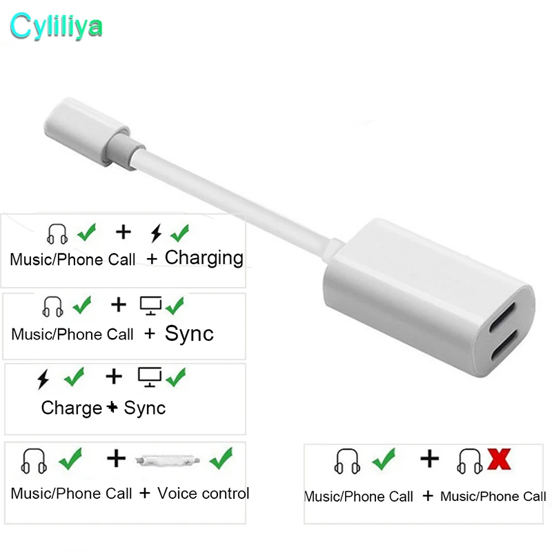2 в 1 двойной для Lightnings для наушников аудио зарядное устройство адаптер кабель для iPhone 7 8 X для iOS 11,3 версия с OPP сумка 200 шт./партия