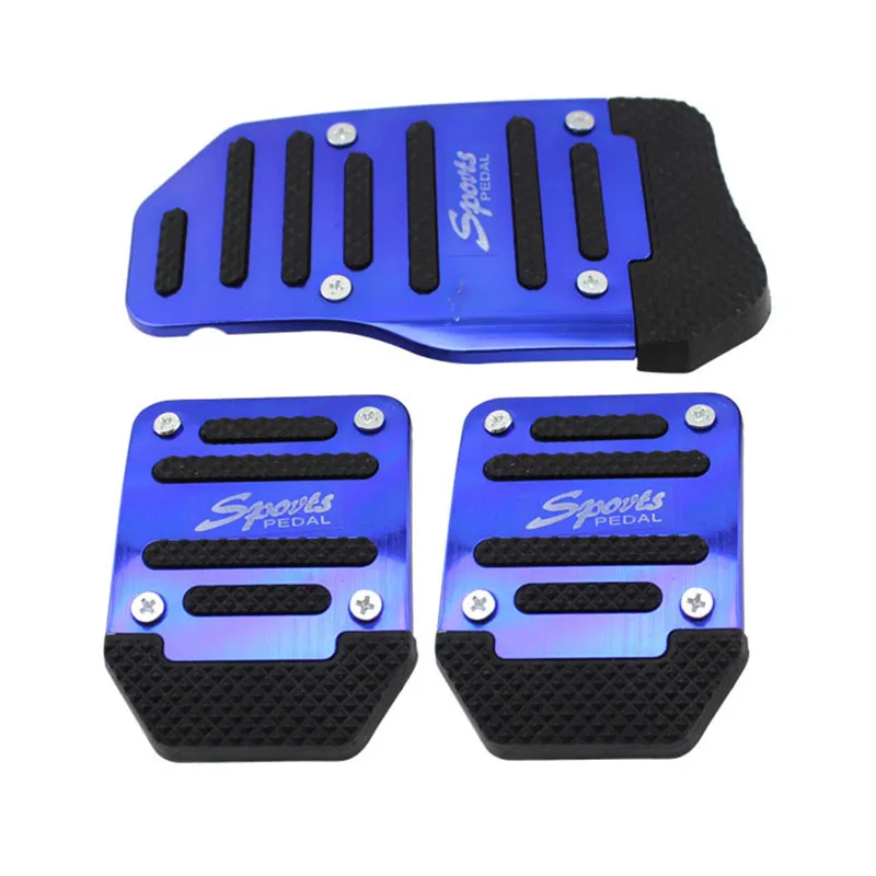 Universal Aluminum Manual Transmission Non-Slip Car Pedal Cover Brake Gas Pad Set Kit 3pcs Red/Blue/Silver Car-Styling