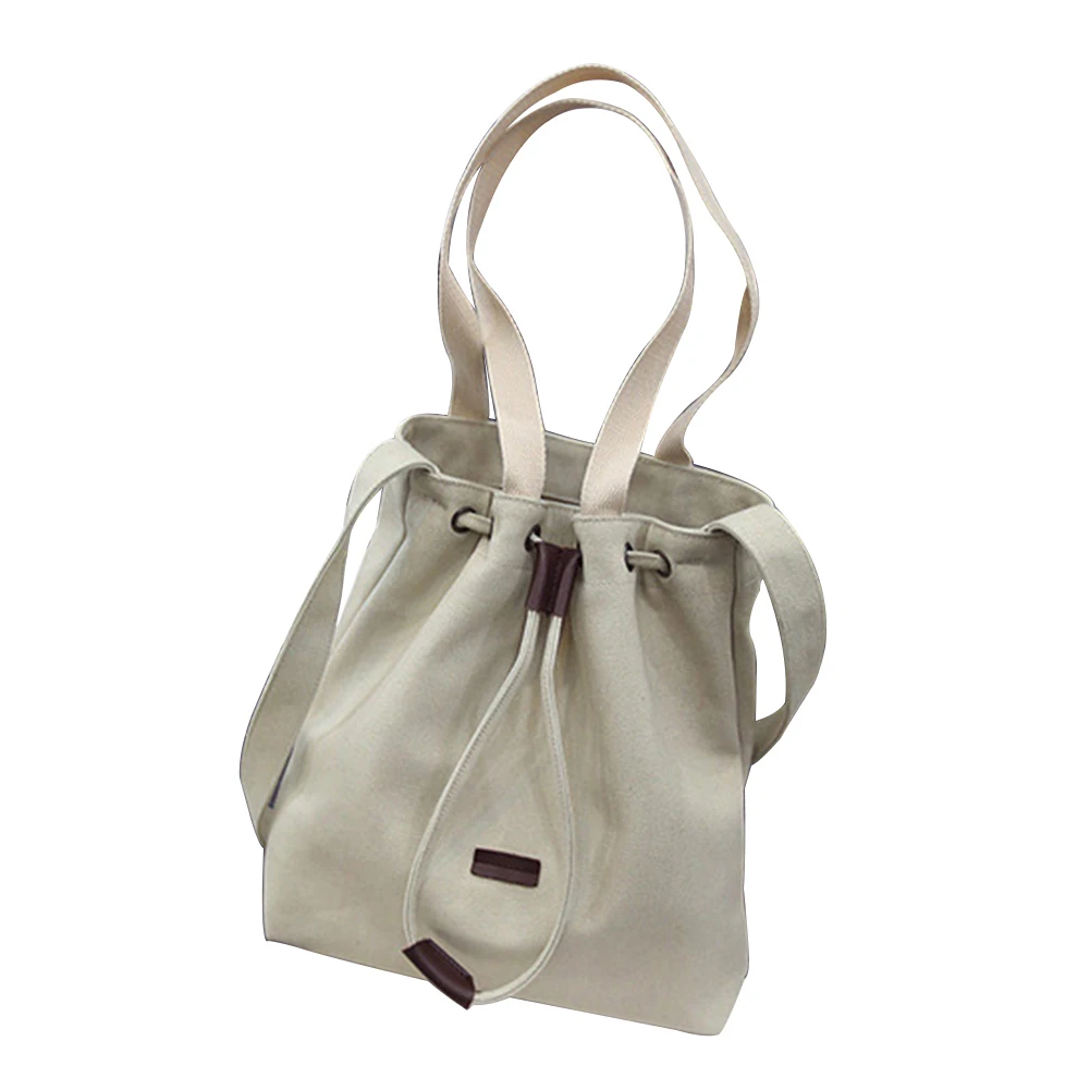 Women Simple Canvas Large Handbag Tote Shoulder Crossbody Drawing String Bag
