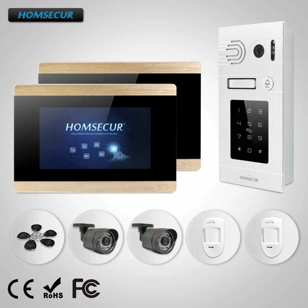 HOMSECUR 7 "Проводной Видеодомофон Система + Серебряная Камера для Квартиры BC071-S + BM715-G