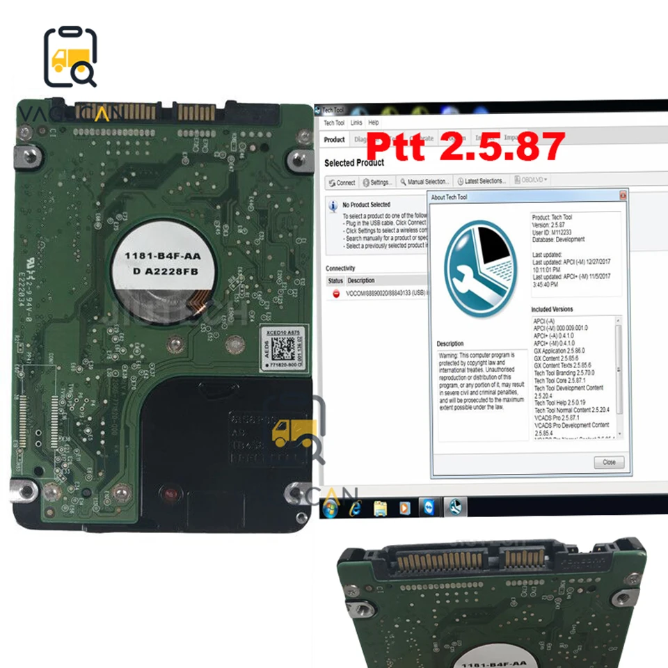 Vocom II 88894000 tech 2+ APCI PTT 2.5.87/PTT 2,7 tech Инструмент для volvo truck диагностический инструмент