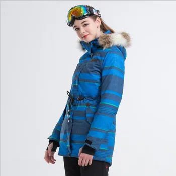 

2019 LANLAKA Women Ski Jacket Fur Hooded Windproof Waterproof Waist Rope Clothing Super Warm Winter Jacket Skiing Snowboard Coat