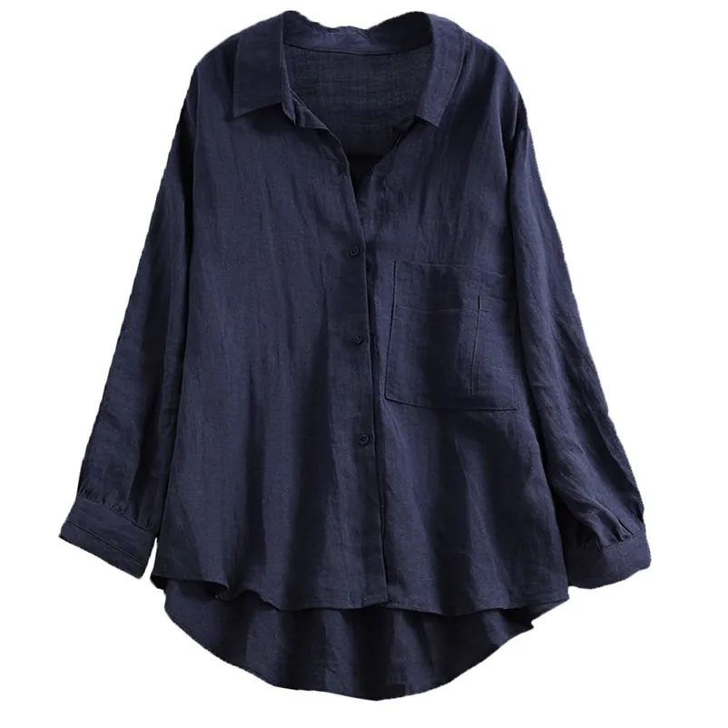 HOT Fashion womens tops and blouses 2018 Daily Casual Loose Linen Soild Button Solid Long Sleeve Shirt Blouse Tops A13#N  (2)