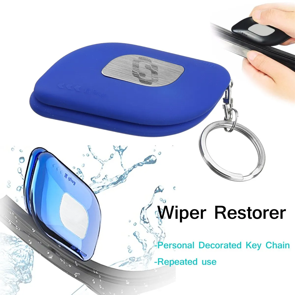 

Blue/Black Car Windshield Rubber Strip Wiper Blade Repair Restorer Kit Fine/Rough Blades with Key Ring
