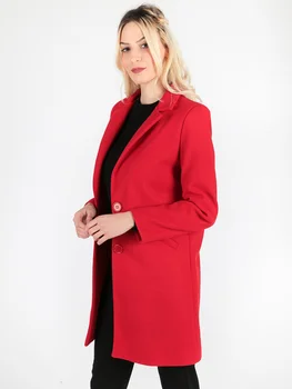 

Woman classic solid single-breasted pocket shoulder pad open collar coat