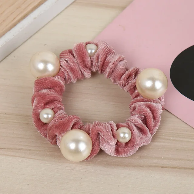 ヘアアクセサリー [PRIMAUTE] VELVET HEART PEARL SCRUNCHIE Fashion Imitation Pearl Rhinestone Hair Ties Cute Bowknot