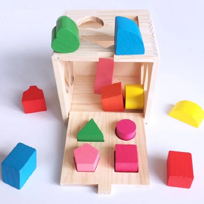 Intelligence Box Wooden Geometric Assembling Shape Sorter Baby
